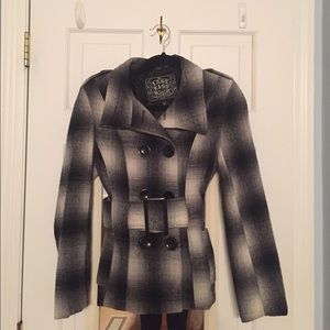 Ladies Last Kiss Black and White Plaid Peacoat