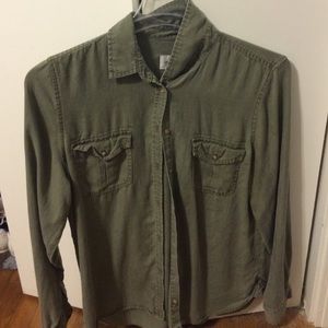 American Eagle Forest Green Button Up