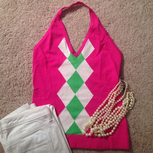Lily Pulitzer | Pink Argyle Sweater Halter Size S