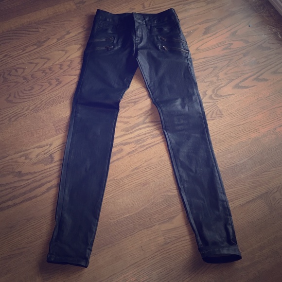Lovely dark green wet look jeans from uk designer