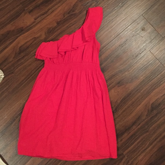 Red, one shoulder dress
