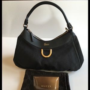 Black Gucci Linen hobo bag with gold hardware