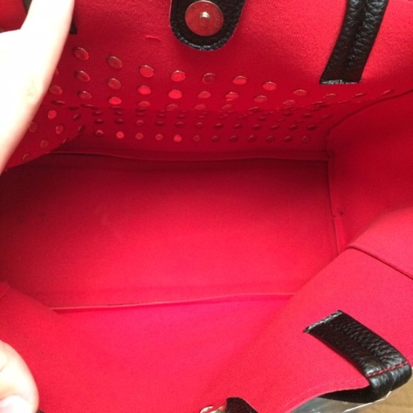 Red/black studded 3-in-1 faux leather tote bag - Picture 2 of 4