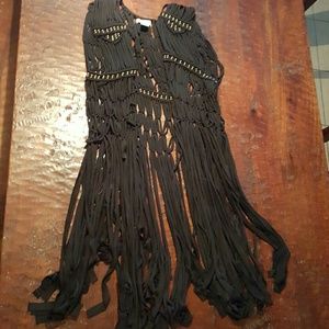 Long black fringe vest