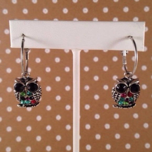 Owl Hoop Dangling Earrings - Picture 1 of 2