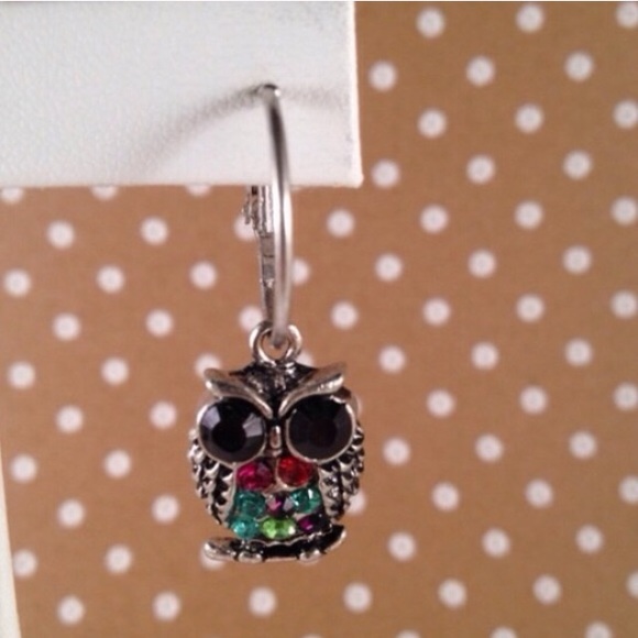 Owl Hoop Dangling Earrings - Picture 2 of 2
