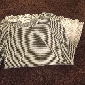 Black and white stripe lace shirt