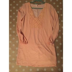 Long sleeve peach dress with crochet detail