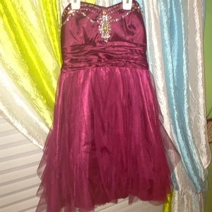 Dark Red Strapless Beaded Dress