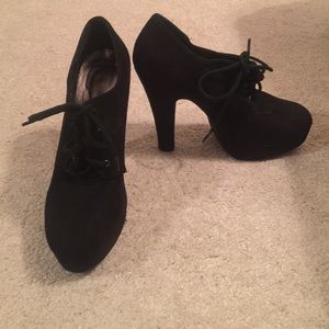 Black suede platform lace up booties