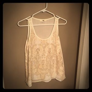 Cream Sleeveless Blouse with Gold Lace Overlay