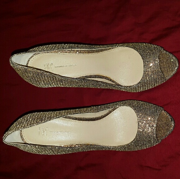 INC Gold peep toe pumps