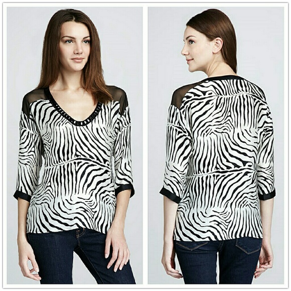 Nanette Lepore Zebra Black & White Silk Blouse Top Shirt S/M fit