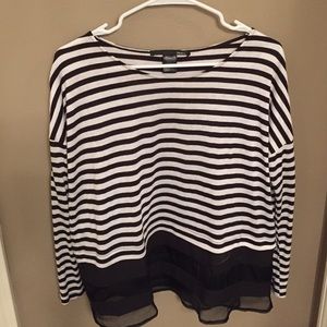 Unique Striped Long-sleeved Top with Sheer Bottom