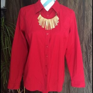 Red long sleeve button down shirt
