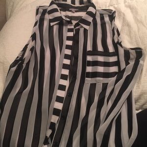 Black and white striped sleeveless button up