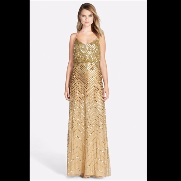 Adrianna Papell Cross Back Sequin Blouson Gown