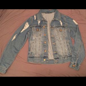 Oversized distress denim jacket