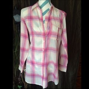 White and pink plaid button down