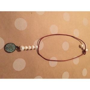 Leather and pearl necklace