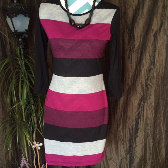 Pink Gray and Black striped dress