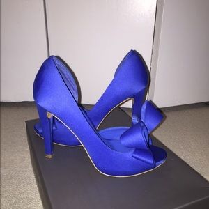 Royal Blue Bow peep toe heels