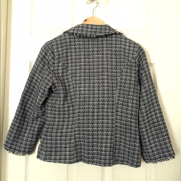 Forever 21 navy/cream tweed boucle blazer 3/4 slv - Picture 2 of 4