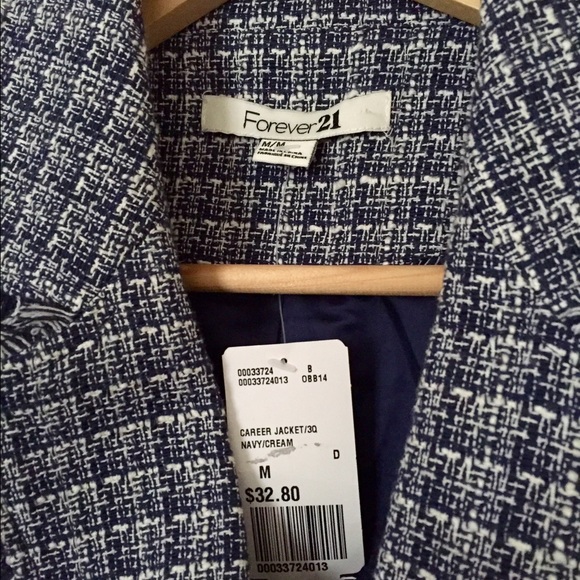 Forever 21 navy/cream tweed boucle blazer 3/4 slv - Picture 3 of 4