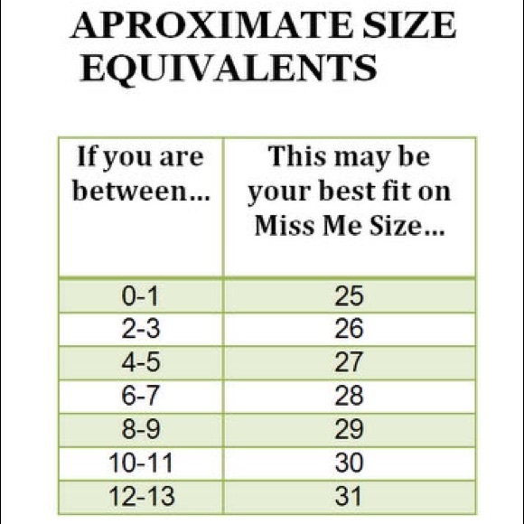 Miss Me Jeans Size Chart - Picture 4 of 4