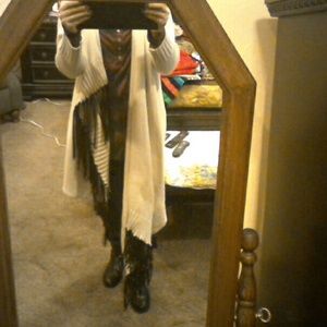 Cream long fringed Cardigan