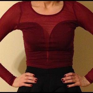 Sheer Burgundy Plunge Crop Top