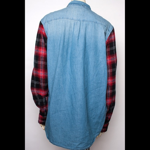 Dangerfield denim button up with flannel sleeves - Picture 2 of 2