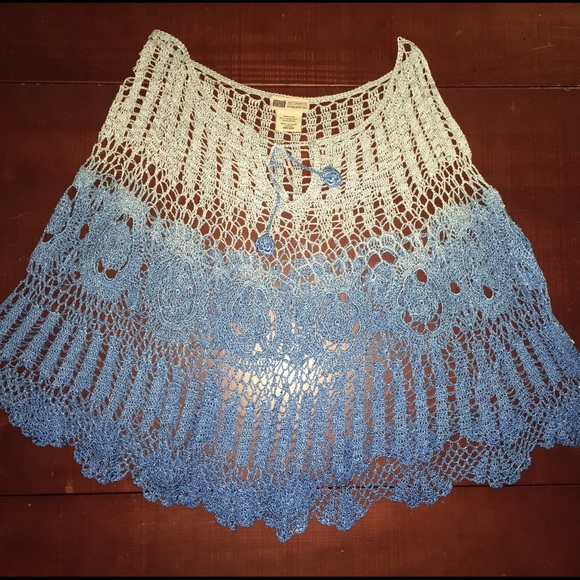 Blue Knit over the Shoulder Shawl