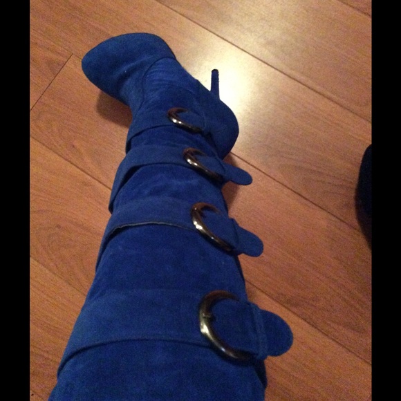 Blue faux suede boots. 5.5 inch heels. NO OFFERS!