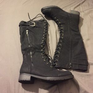 High rise black combat boot