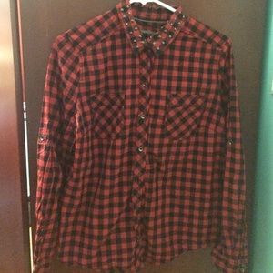 Red studded checkered shirt