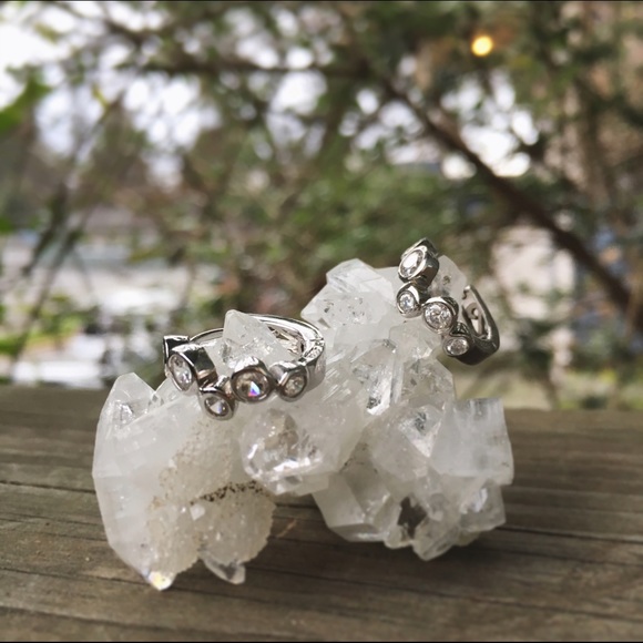 Ornate Sterling Crystal Hoops