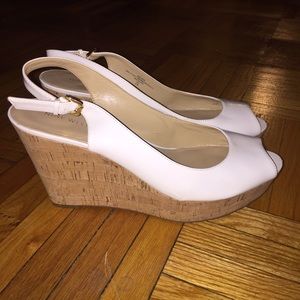 BUNDLE Patent White Wedge & Silver Glitter Peep