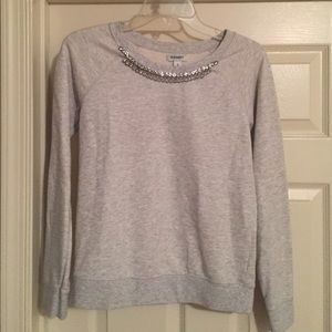 Jeweled Neck Sweatshirt Top