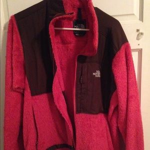 Pink and brown North Face Denali women's jacket