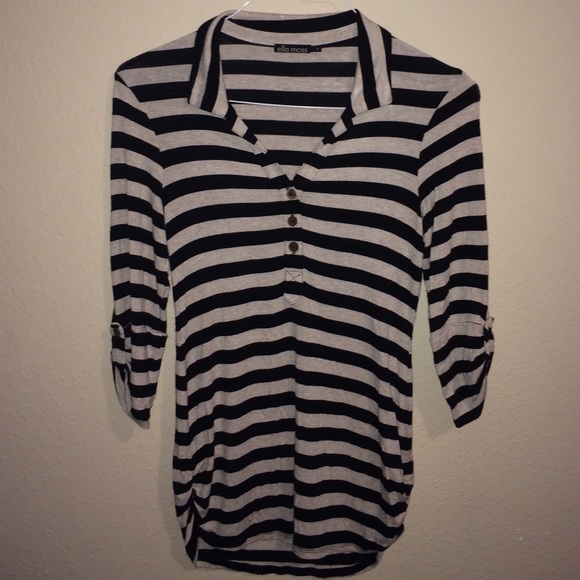 Black and khaki/tan collared high low blouse - Picture 1 of 3