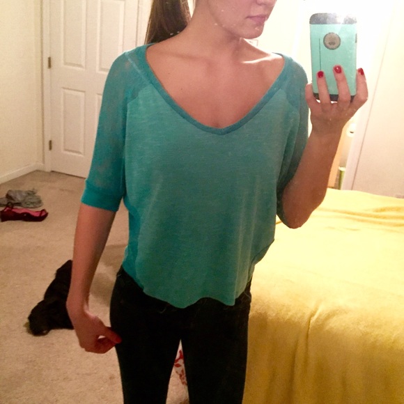 Flowy teal scoop neck top - Picture 2 of 2