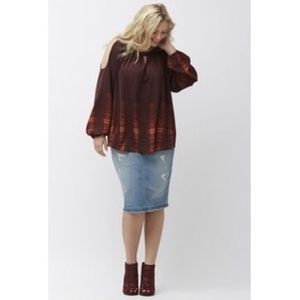 Maroon Cold Shoulder Cut Out Lane Bryant Blouse