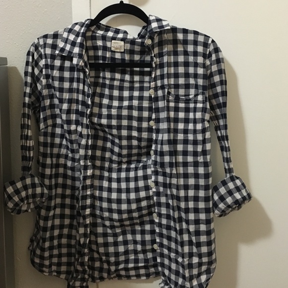 Small J. Crew Navy and White Gingham Shirt