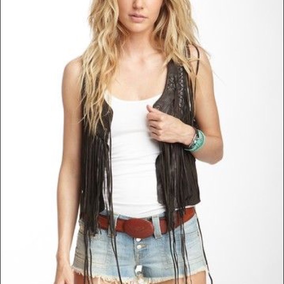 Women 100% real leather true religion fringe vest