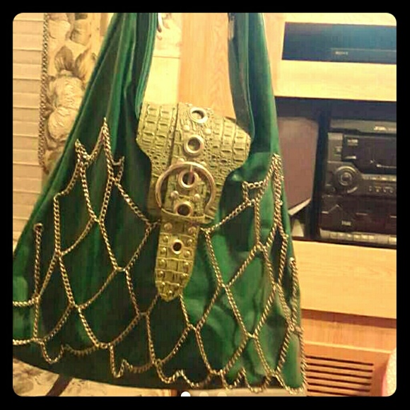 Green and silver purse