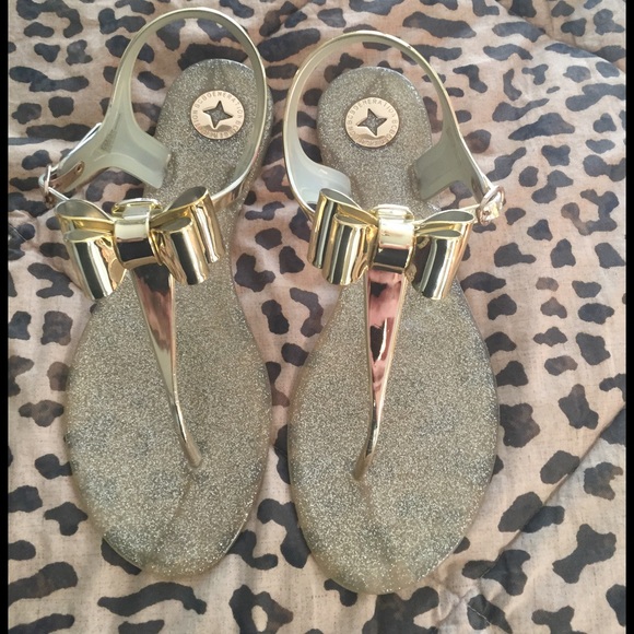 Gold jelly bow sandals