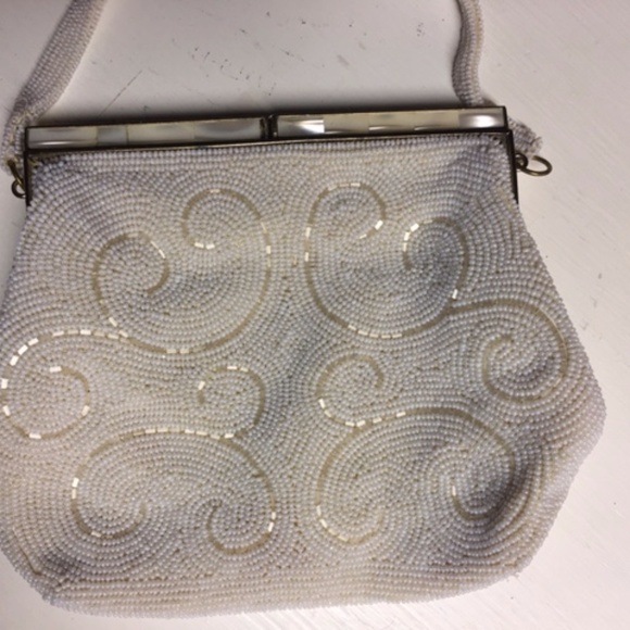 Antique Vintage Beaded Evening Bag Mother of Pearl - Picture 4 of 5
