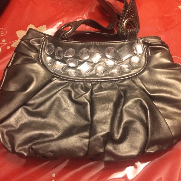 Metallic Grey purse with gem accents - Picture 1 of 4