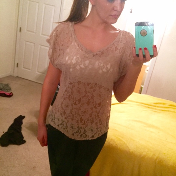 Relaxed Cream Lace Pocket Tee